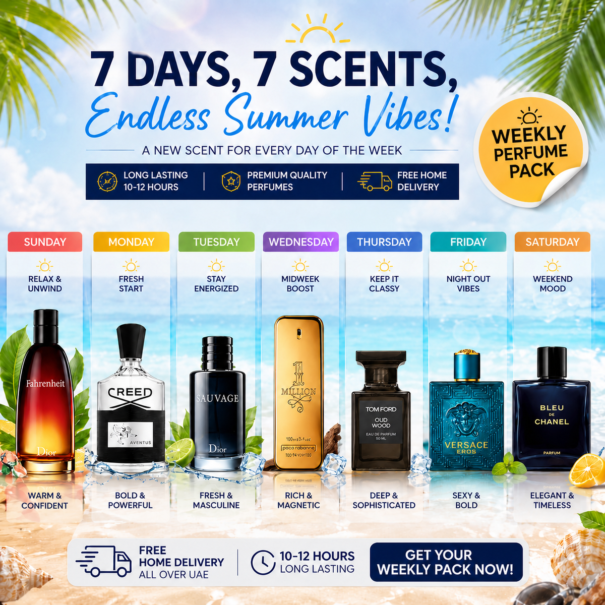 PACK OF 7 MENS PERFUMES (WEEK COMBO)